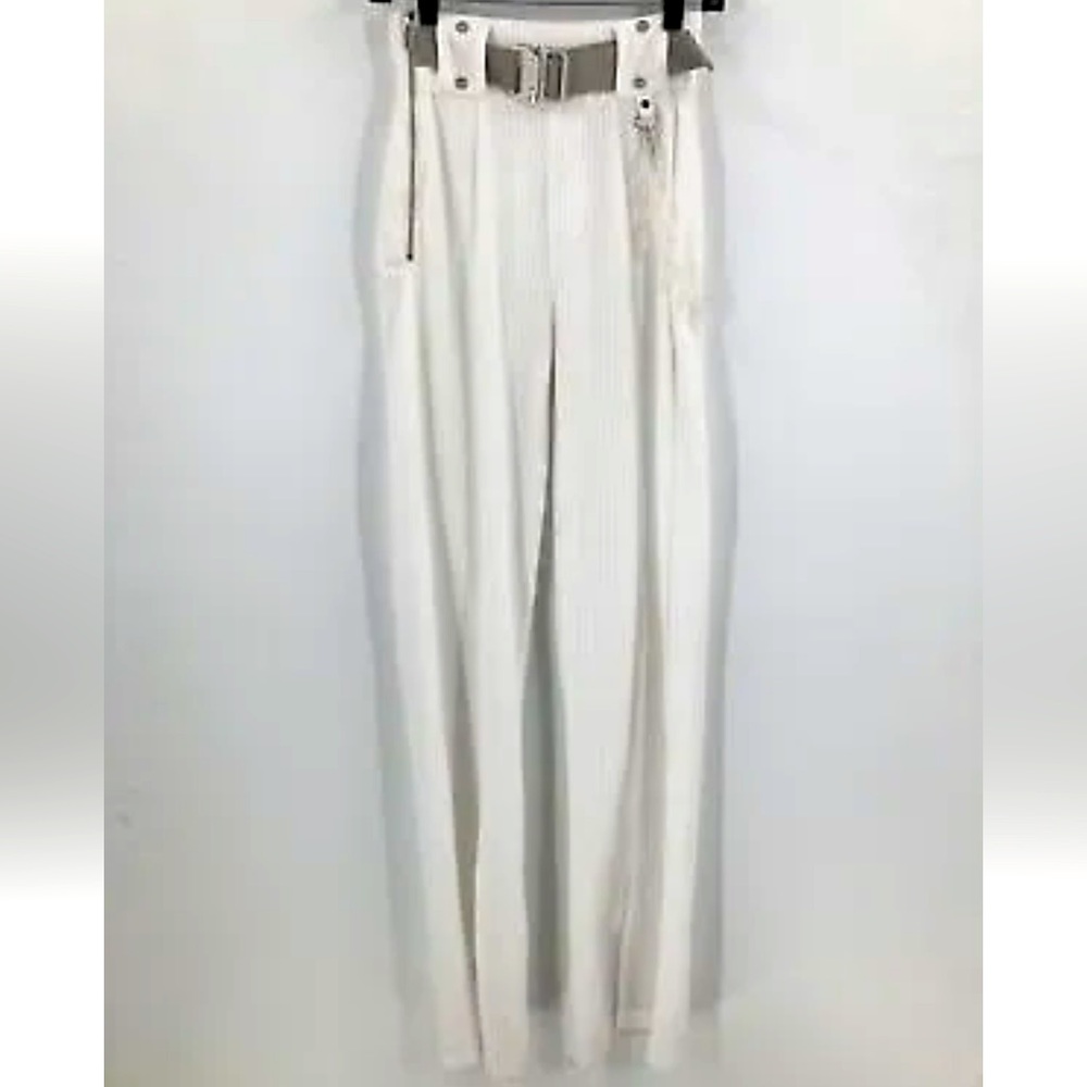 Maniere De Voir Womens White Flat
Front Belt Accent Slit Wide Leg Pants Sz 4